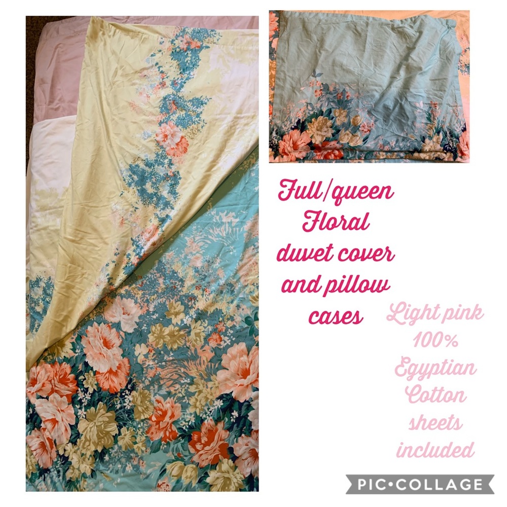 Full/queen floral duvet, pillow cases & sheets